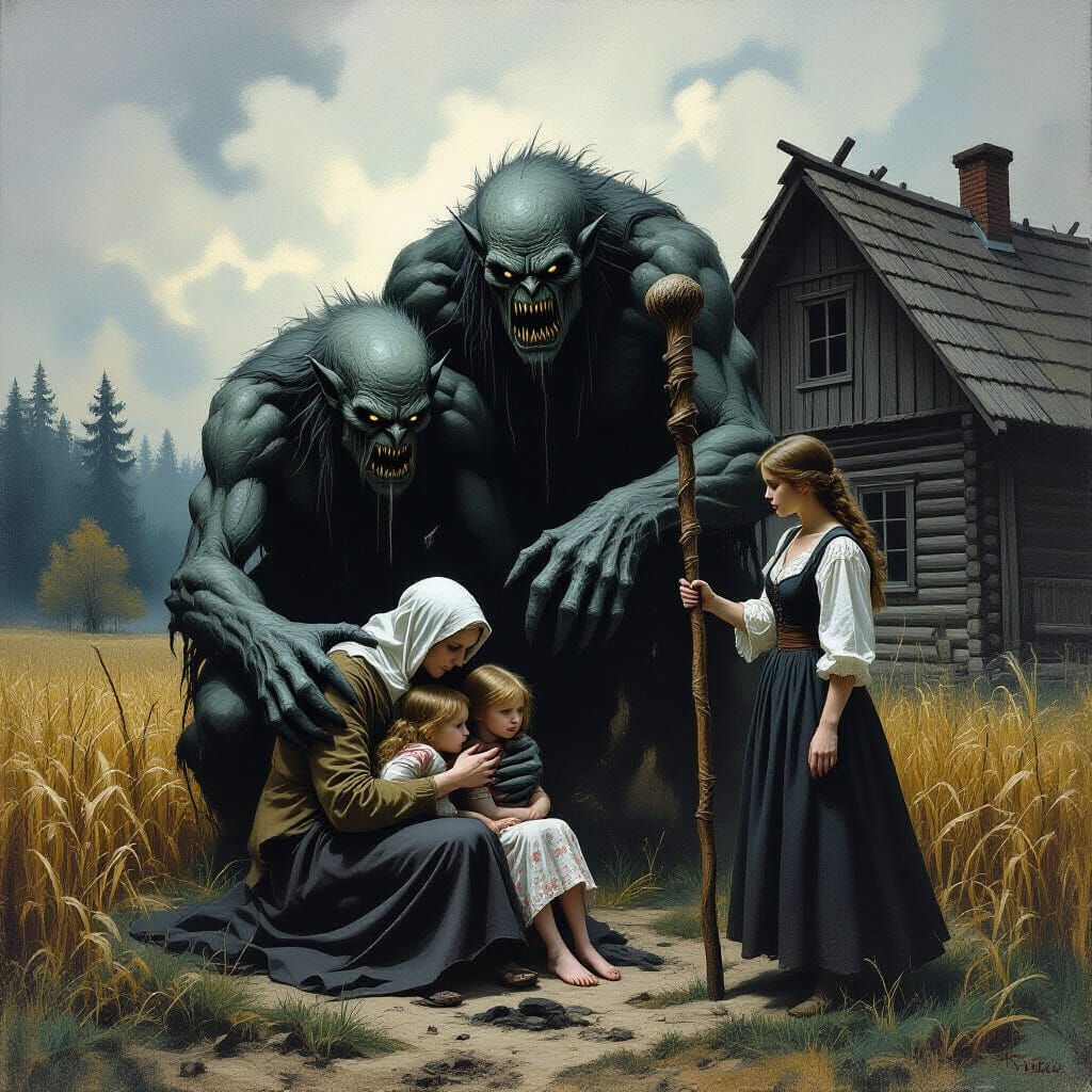 Fantasy Art: Women Defending Against Terrifying Ghouls