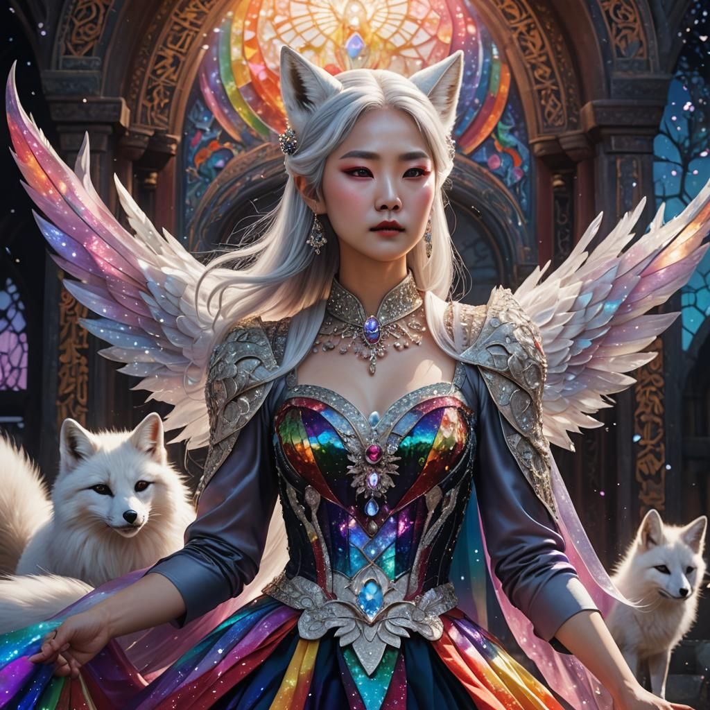 Mystical Korean Vampire Queen in Rainbow Dress