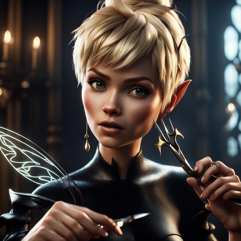 Menacing Tinkerbell in Black: Detailed Matte Painting
