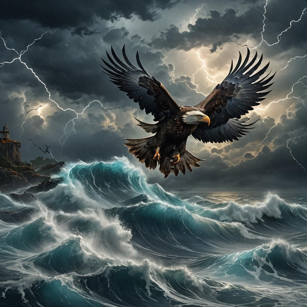 Eagle Soaring Over Stormy Sea: Epic Fantasy Art