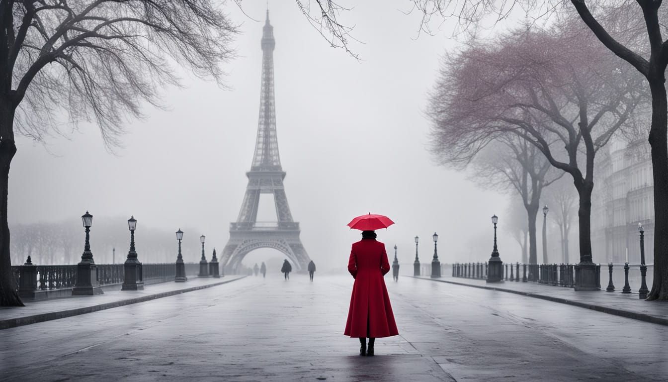 Serene Paris Winter Scene in Monochrome Aesthetic