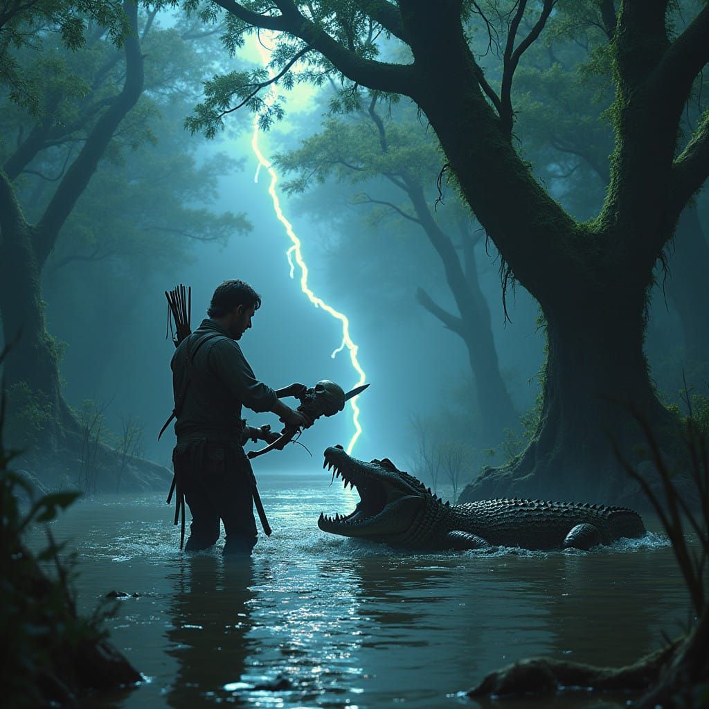 Zombie Apocalypse Swamp Scene in Cyberpunk Style