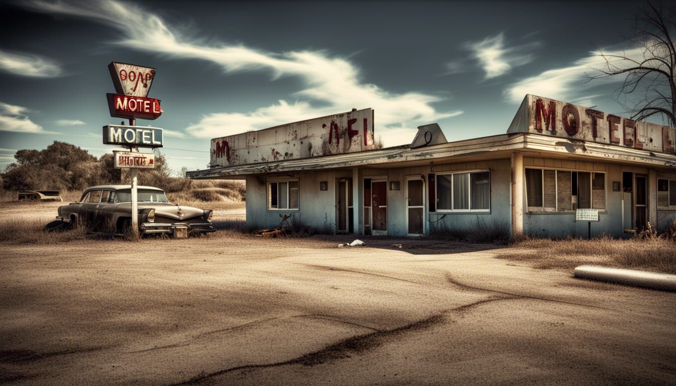 Sinister Horror Roadside Motel in Desert