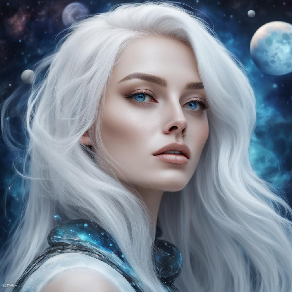Hyperrealistic Portrait of a Girl on a Moonlit Planet