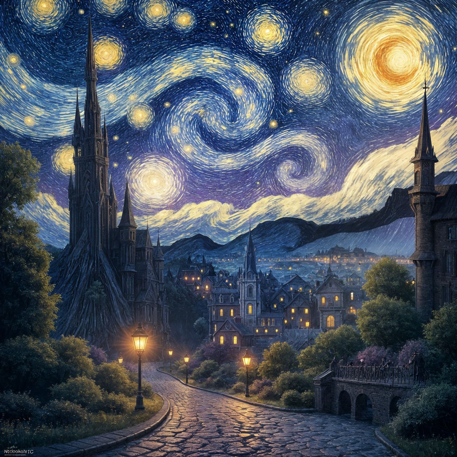 Starry Night Dark Fantasy: Hyperdetailed Concept Art
