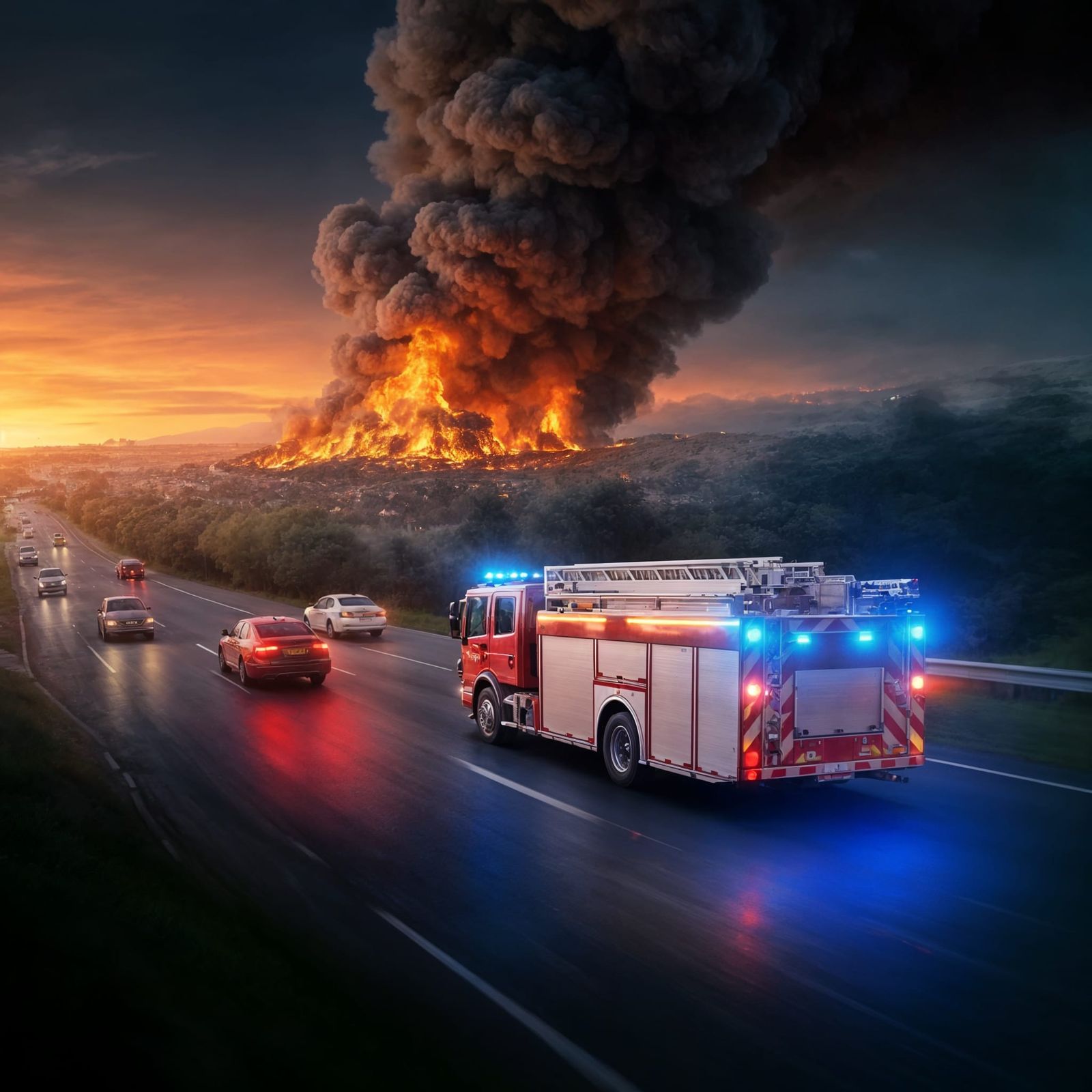 Dramatic Firefighting Scene in Urban Chaos