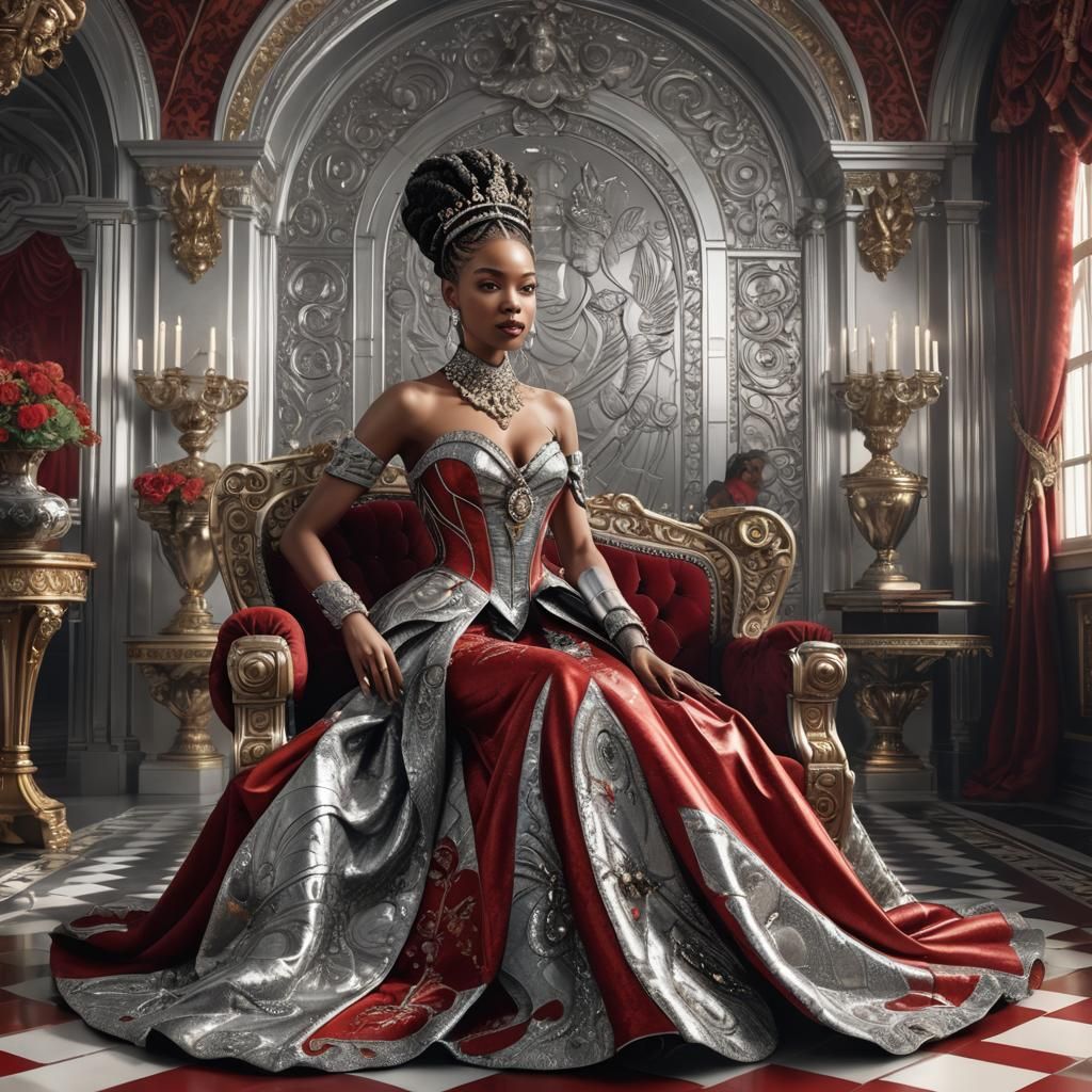 Afrofuturistic Queen on Throne in Hyperrealistic Digital Art