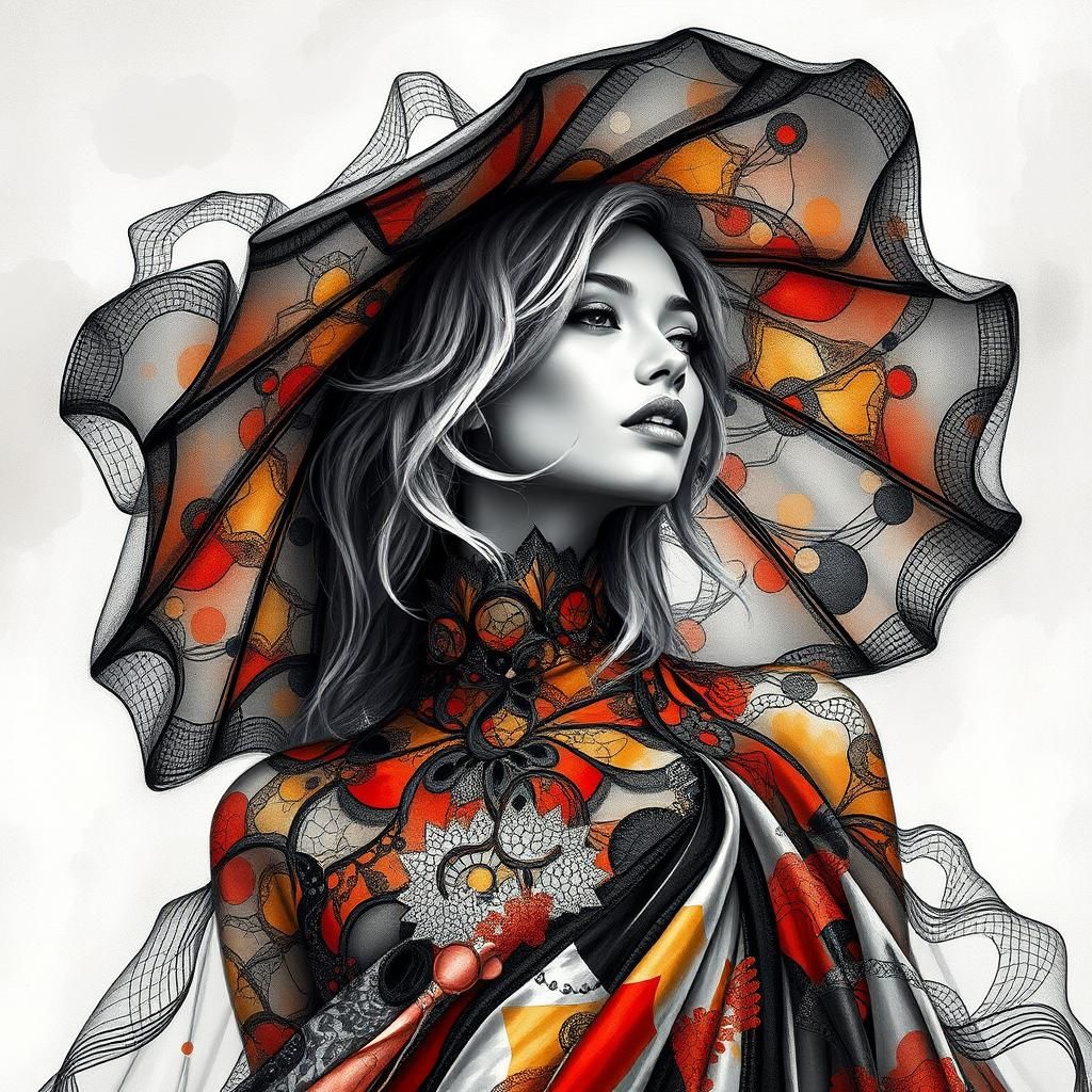 High Fashion Woman in Neo-Impressionist Style