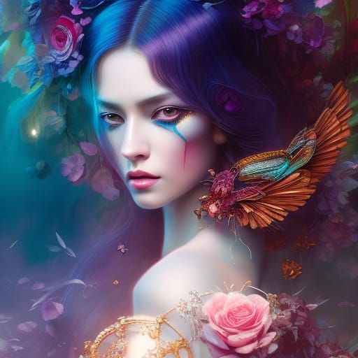 Exotic Nature Girl Portrait in Detailed Digital Gouache