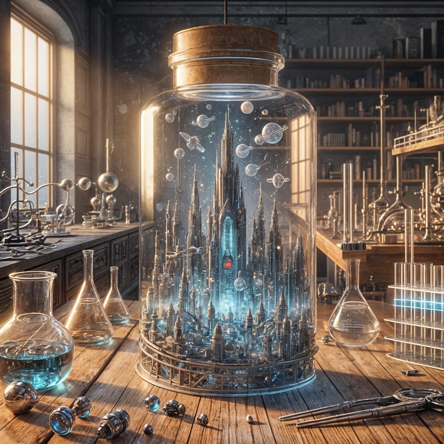 Futuristic City in Flask: 3D Rendered Sci-Fi