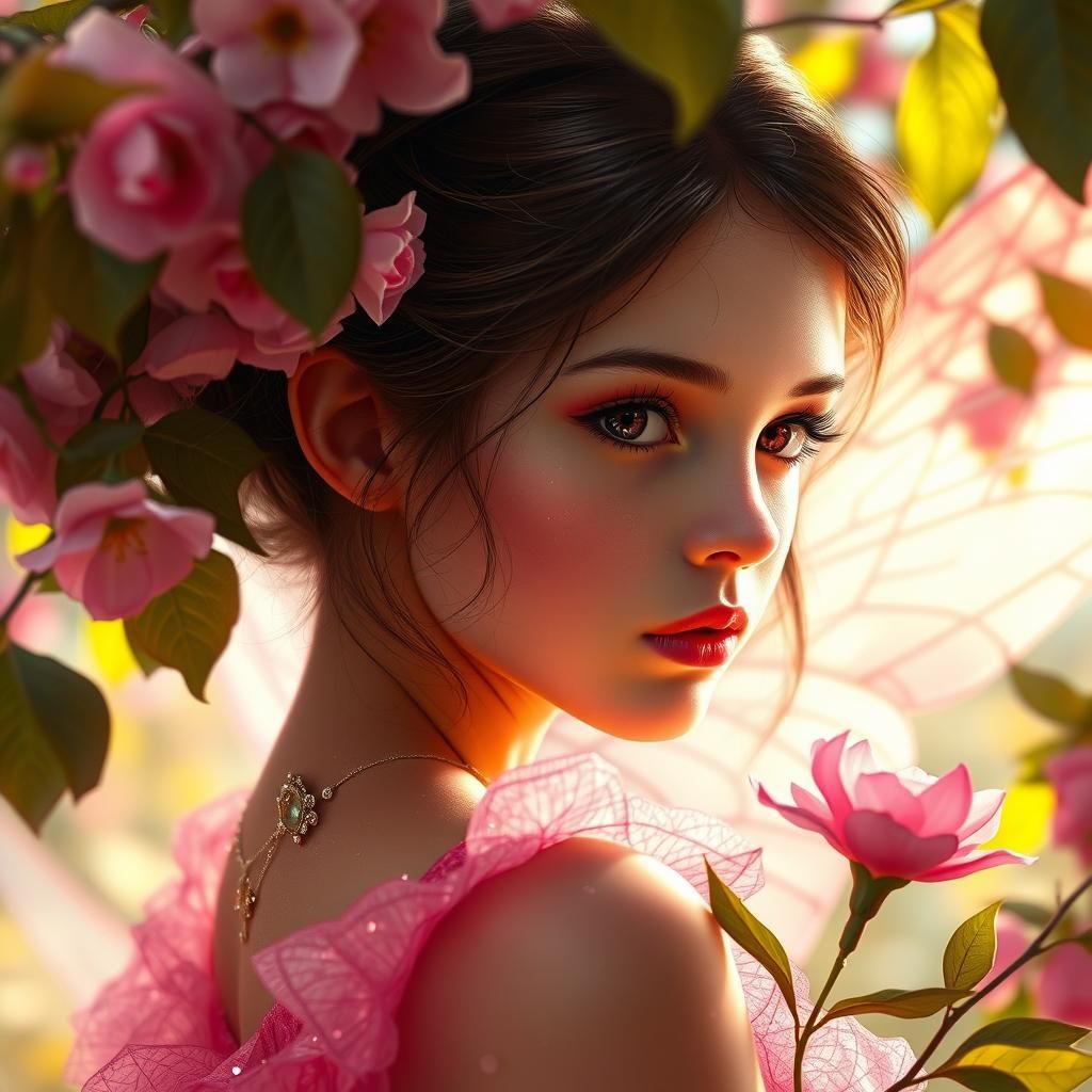 Pink Fairy Portrait in Hyperrealistic Style