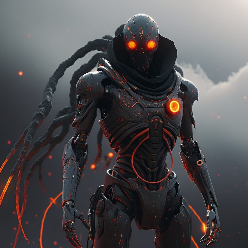 Cybernetic Horror Robot Emerges from Cosmic Abyss