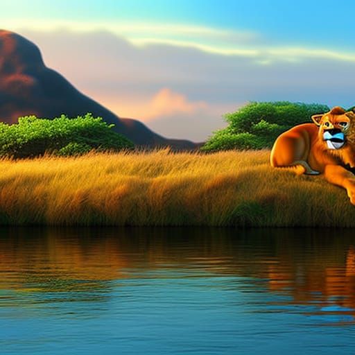 Simba and Nala Kissing: 3D Digital Art