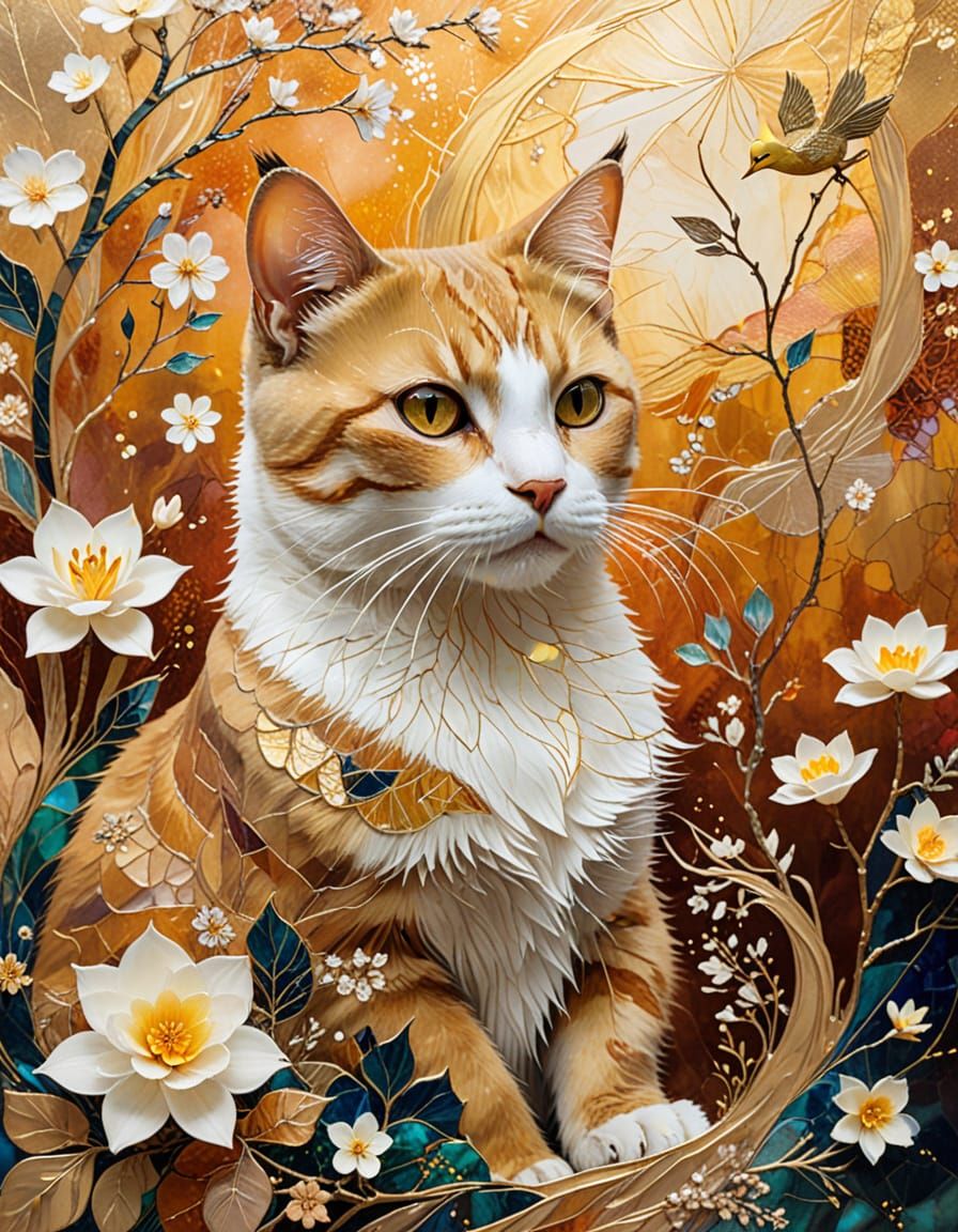 Cat and Duckling in Kintsugi Surrealism