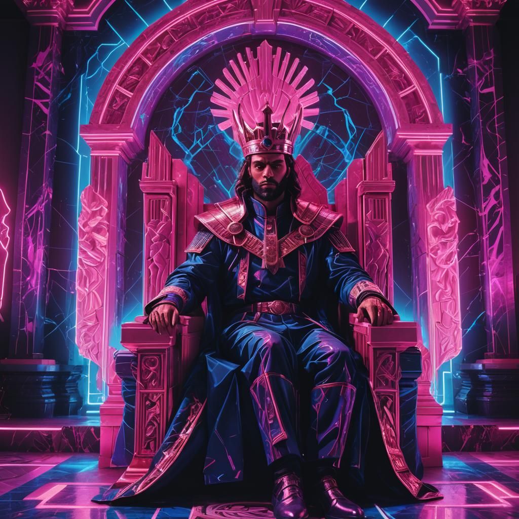 King Darius in Synthwave Neon Retro Style