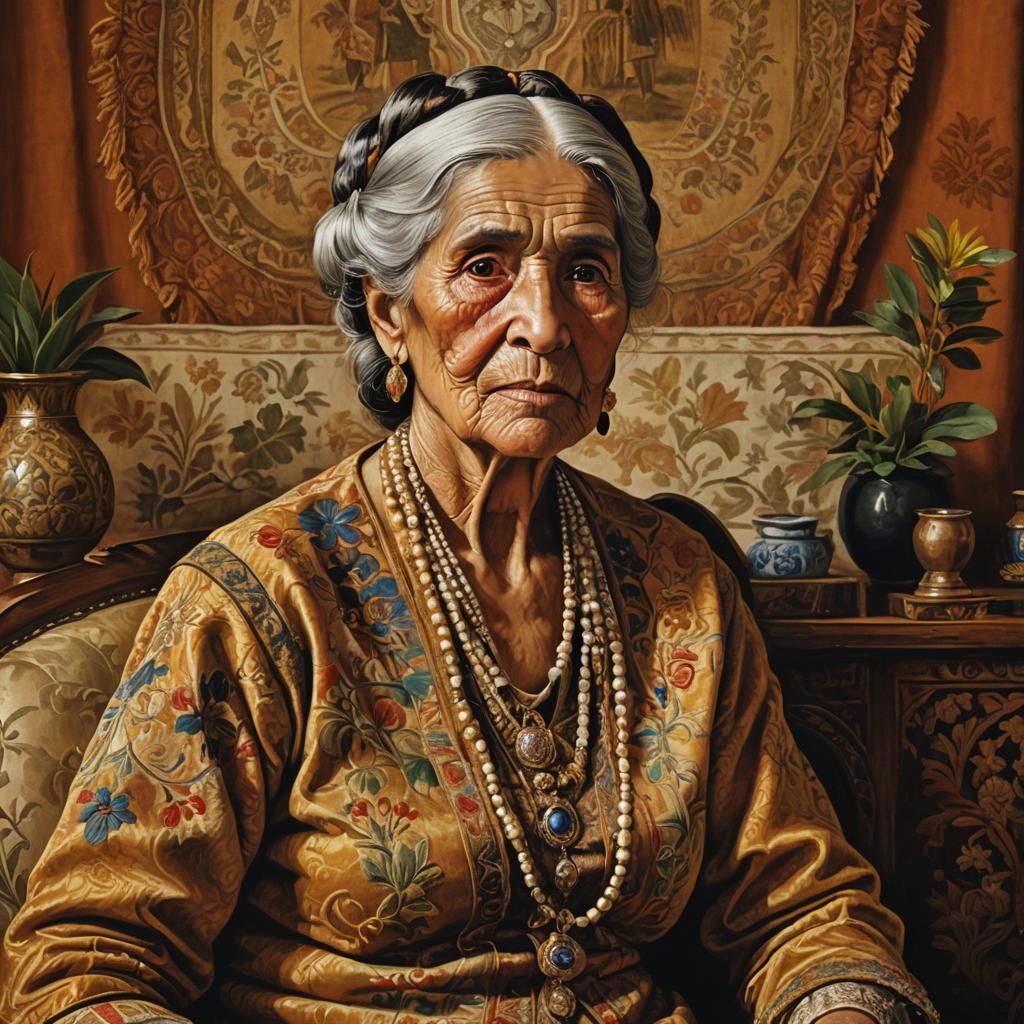 Neoclassical Portrait of a Chilean Woman in Opulent Parlor