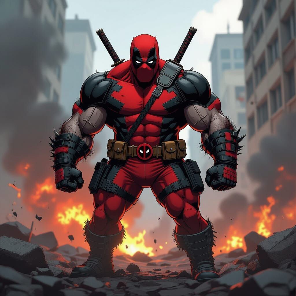 Deadpool King Kong Hybrid in Comic Book Art Style
