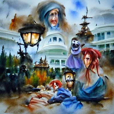 Nightmarish Disneyland Horror in Renaissance Watercolor