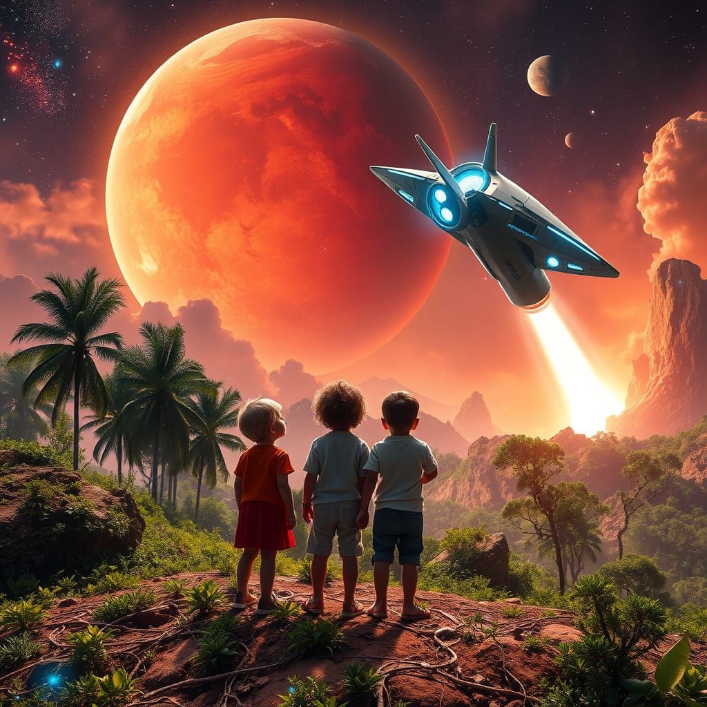 Children Contemplate Launching Spacecraft to Red Planet