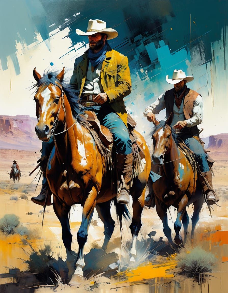 Cowboys in Wild West Landscape as Abstract Art