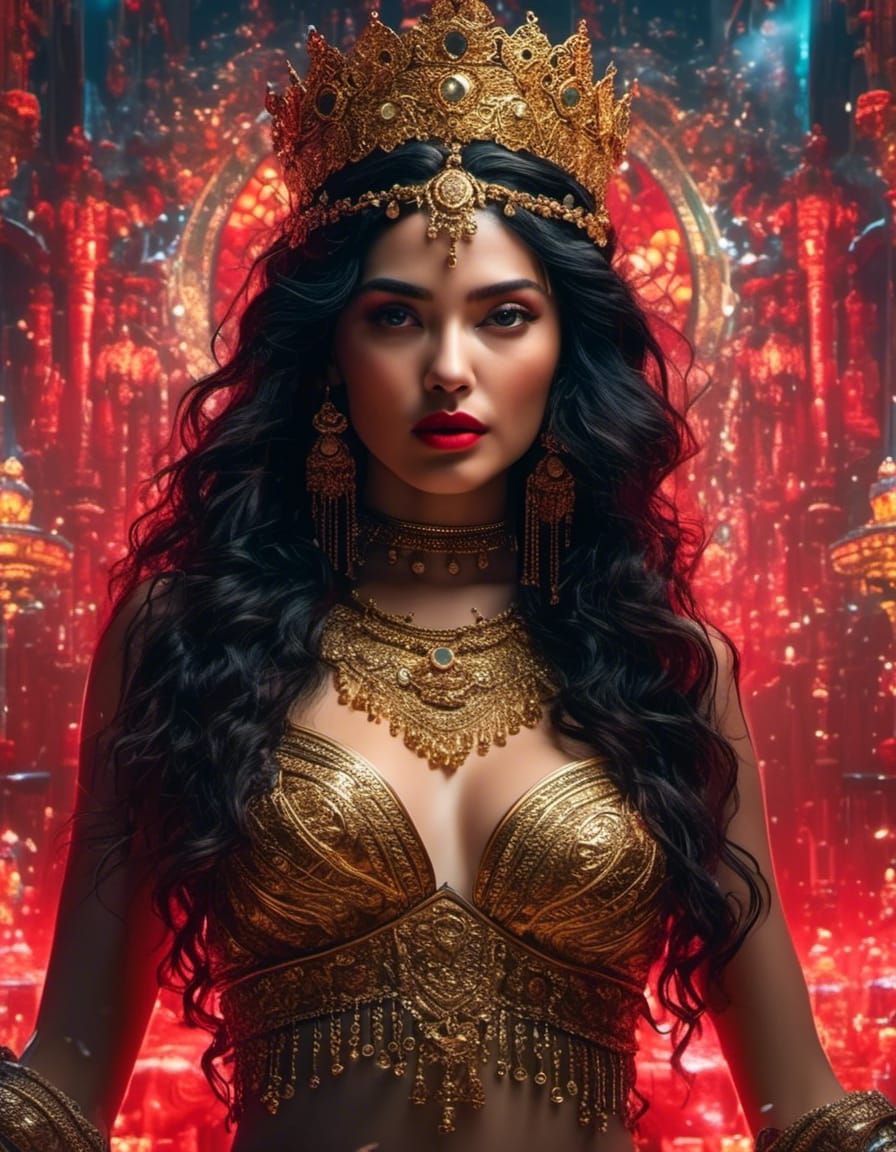 Belly Dancer with Gold Highlights in Dark Fantasy Style