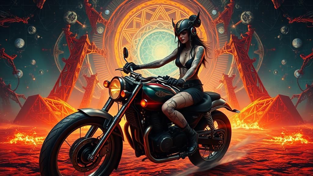 Punk Rock Woman's Sci-Fi Motorcycle Ride