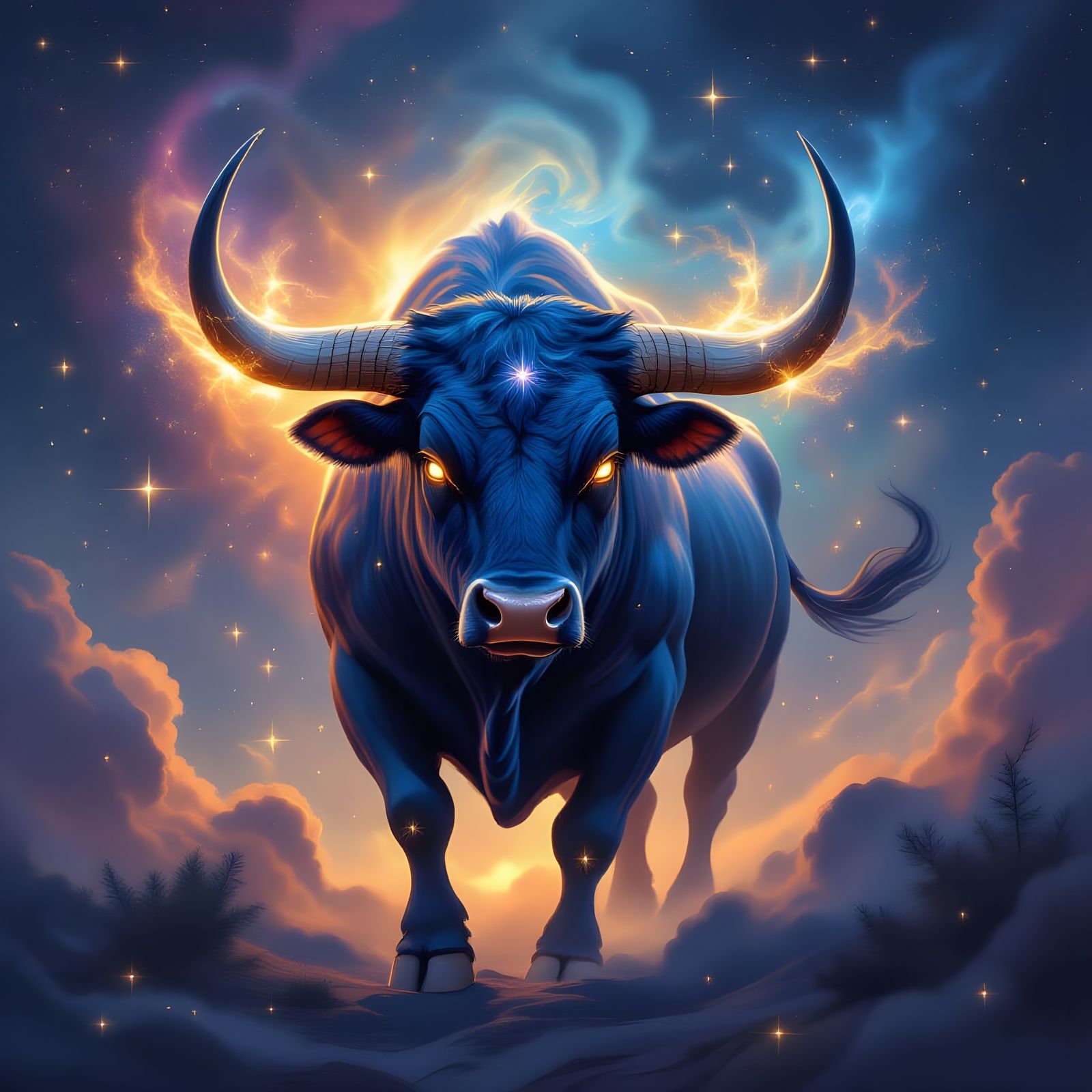 Cosmic Bull in Surreal Nebula Style
