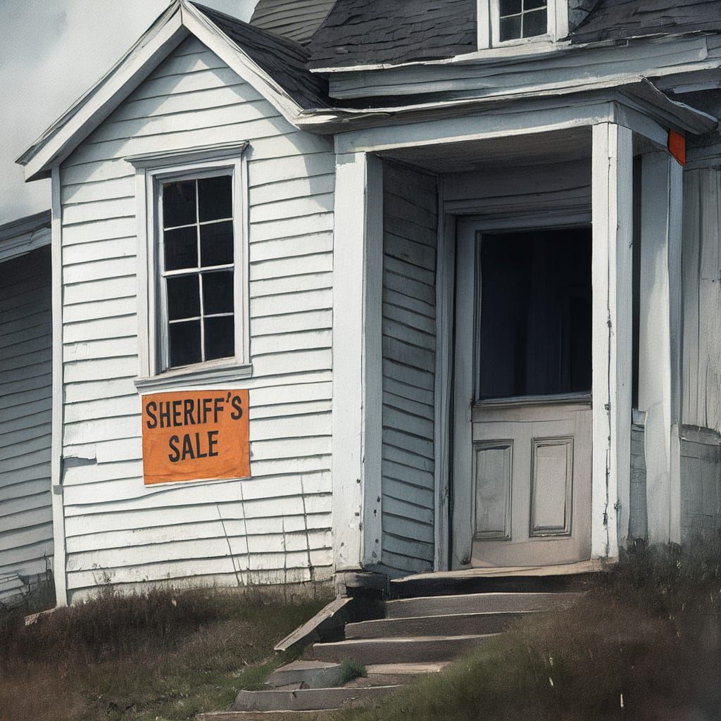 Forlorn House on Hill with Sheriff's Sale Notice