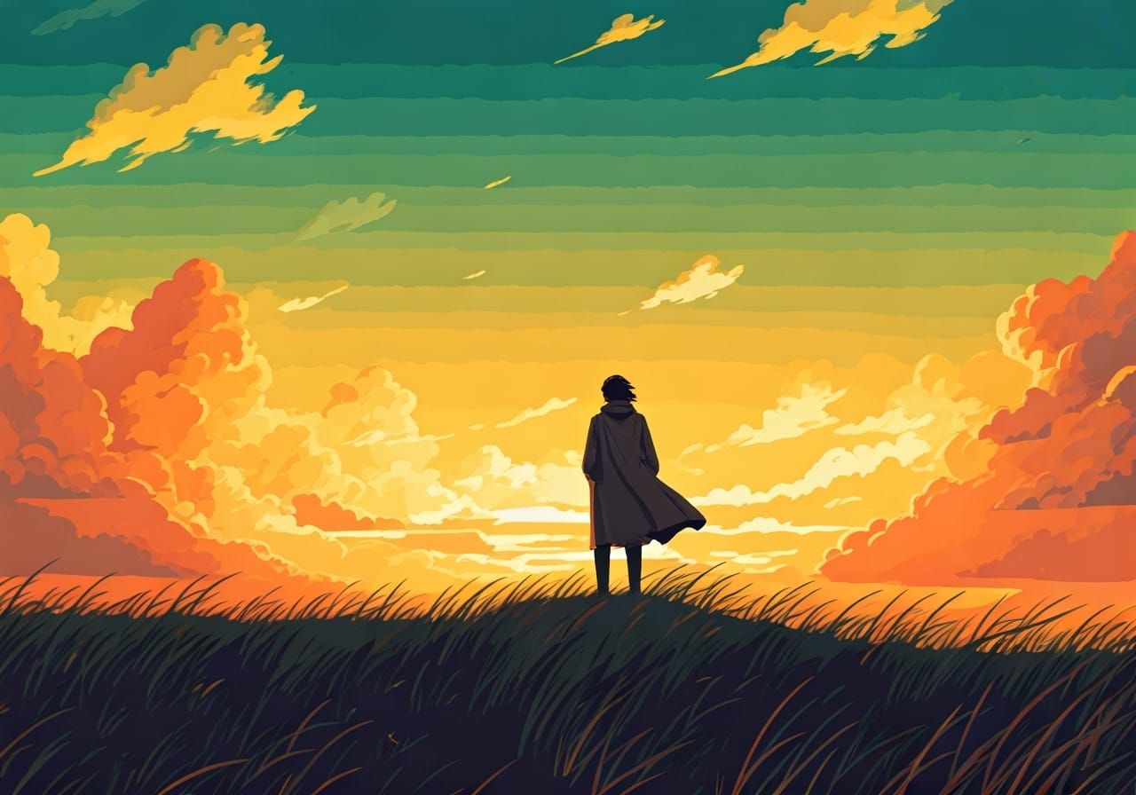 Prairie Sunset Silhouette in Pop Art Style