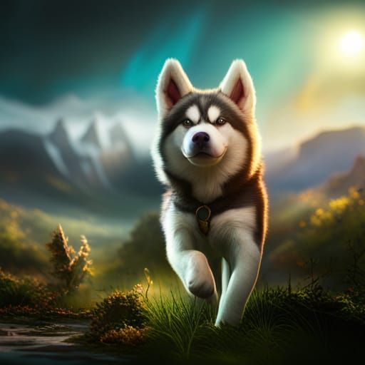 Cute Husky Dog: Detailed Matte Painting in 8k