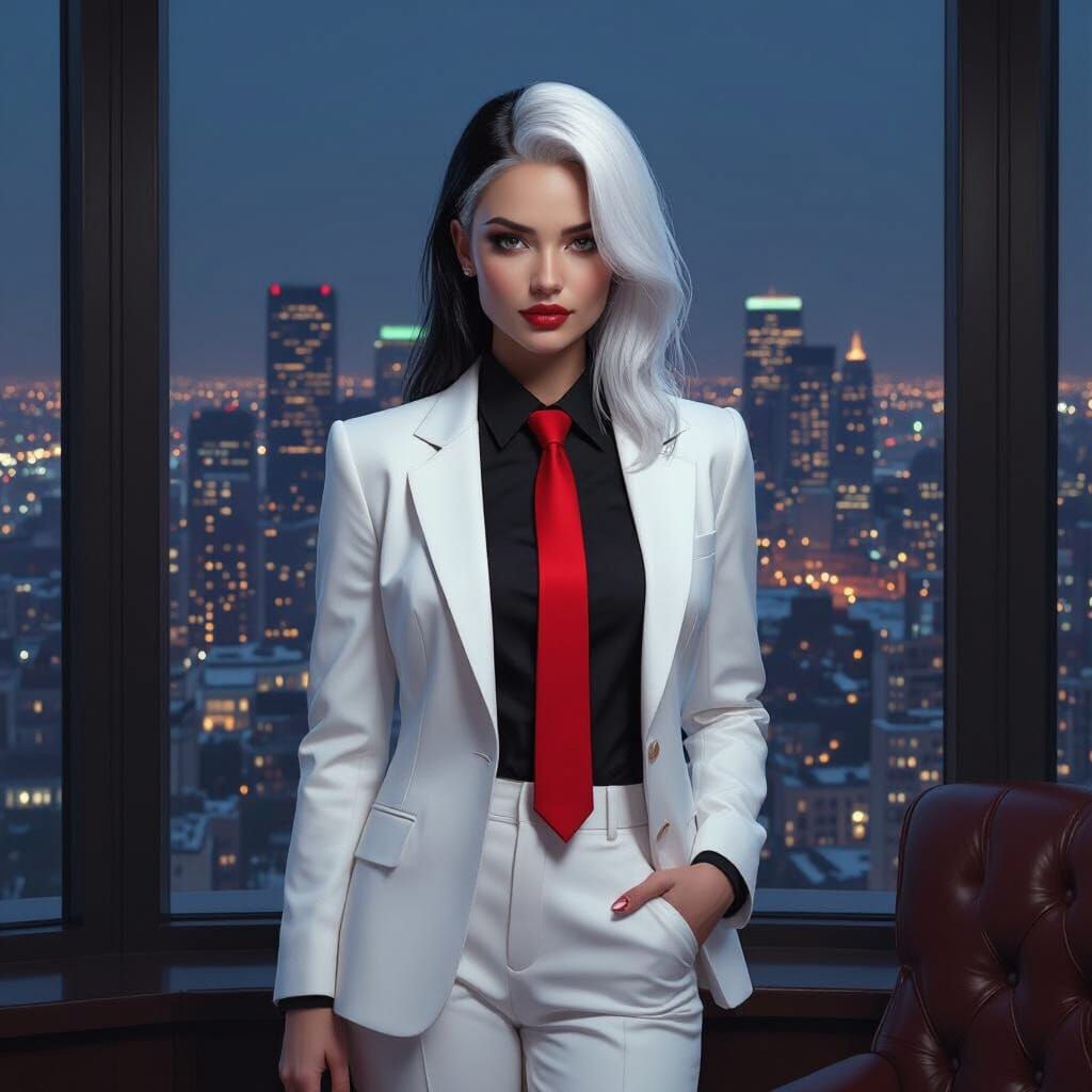 Vampire Executive Overlooking Boston, Hyperrealistic Portrai...