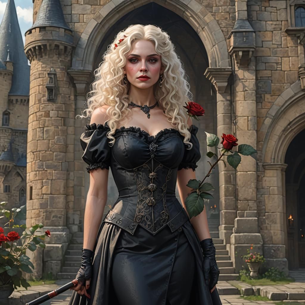 Elegant Woman with Rose and Pipe in Hyperdetailed Portrait