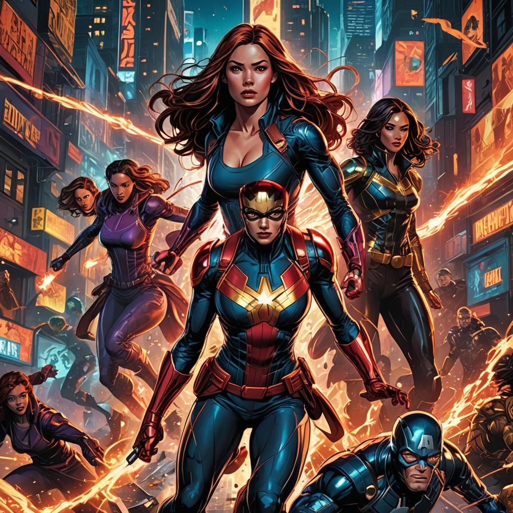 Marvel Women in Dynamic Comic Book Art
