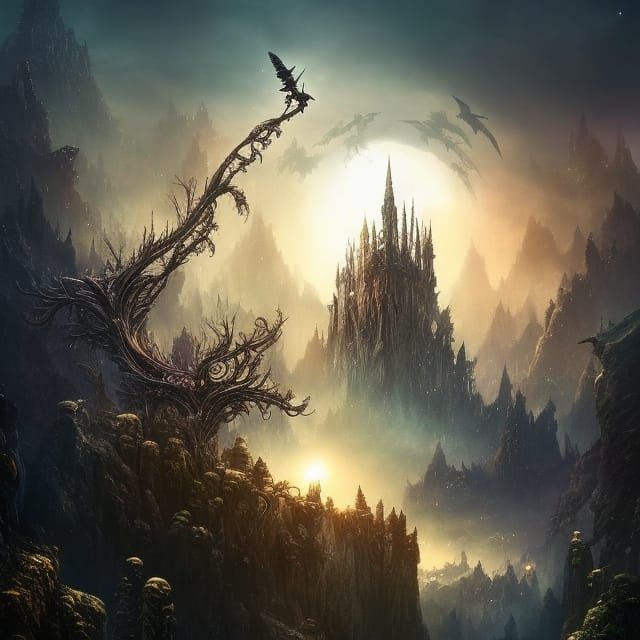 Whimsical Fairy Village Under Moonlight Sky