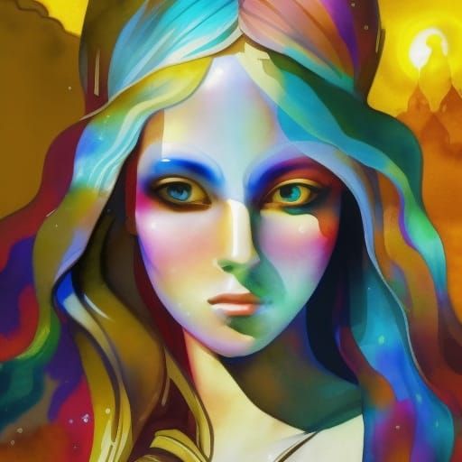 Psychedelic Princess in Front of Fantasy Castle