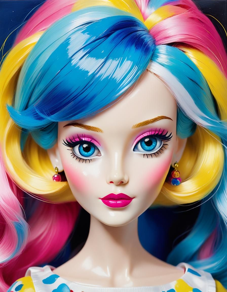 Colorful Barbie Portrait in Whimsical Oil Painting Style