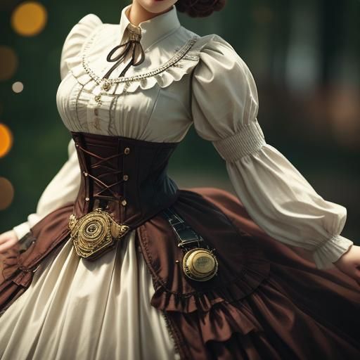 Victorian Steampunk Dress with Bokeh Lighting