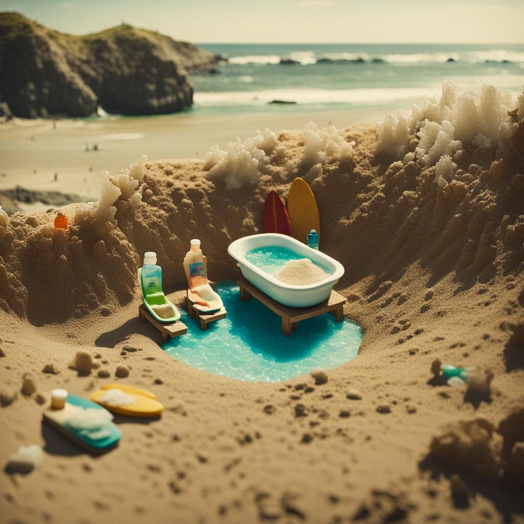 Miniature Beach Island in a Bathtub
