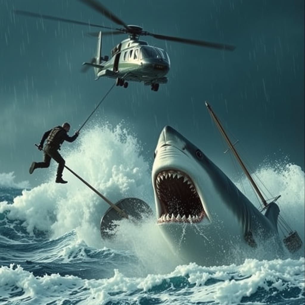 Hero Hangs Off Helicopter Edge in Turbulent Stormy Sea