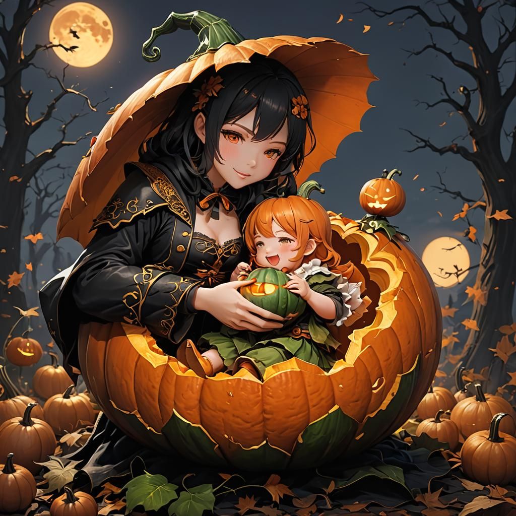 Anime Pumpkin Wife in 3D Art Style