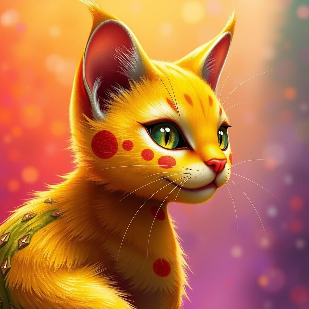 Whimsical Fruit Feline Portrait in Hyperrealistic Style