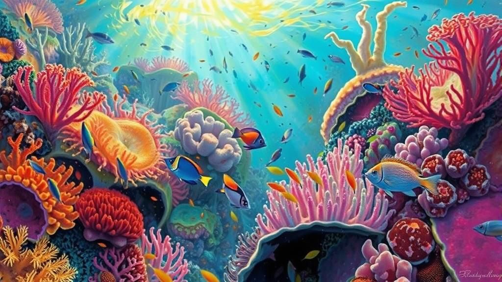 Lush Coral Reef Ecosystem in Dreamlike Style