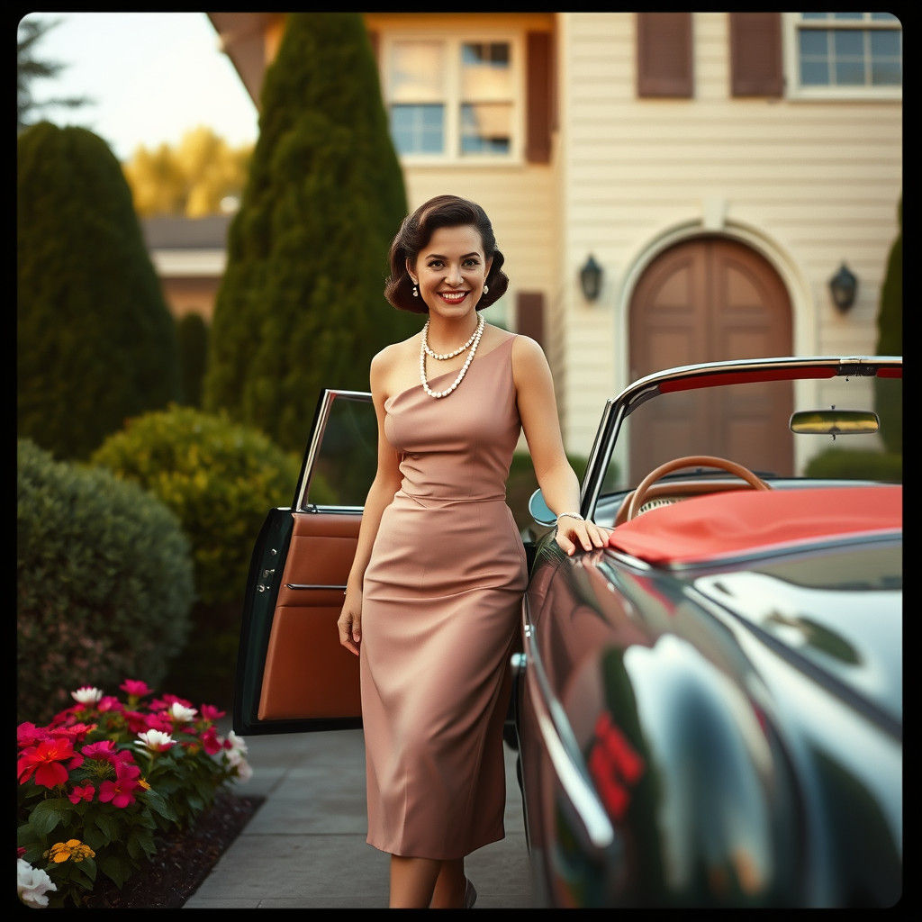 1950s Housewife Washing Car, Americana Style