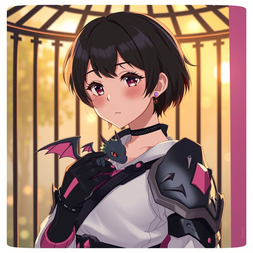 Anime Woman with Dragon in Cel-Shaded Style