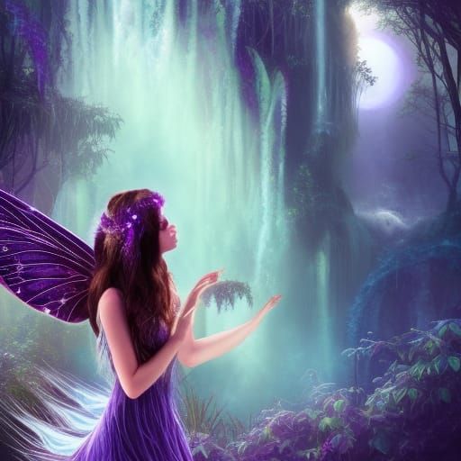 Moonlit Forest Fairy with Fireflies in Matte Painting