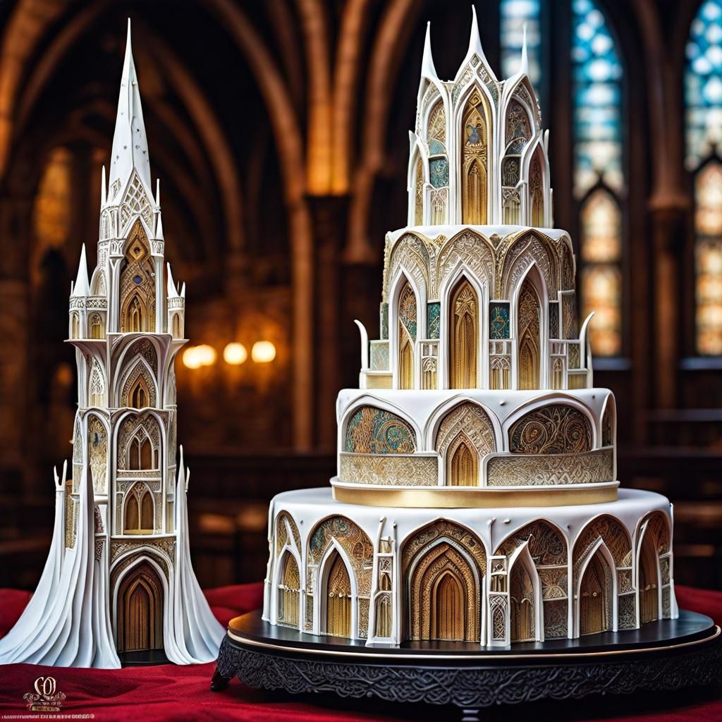 Minas Tirith Wedding Cake with Elven and Human Figures