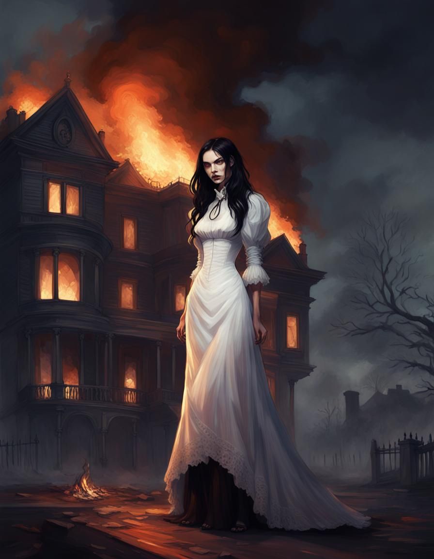 Tremere Vampire Witch in Burning Victorian Home