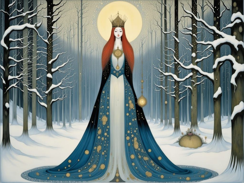 The Snow Queen Reigns in a Vibrant, Intricate Winter Wonderl...