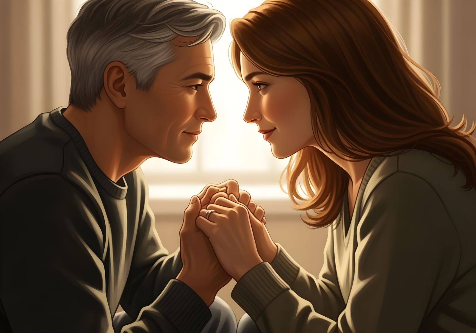 Intimate Couple Holding Hands in Golden Light