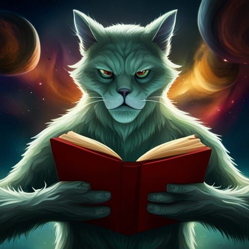 Alien Cat Reads in Space Library